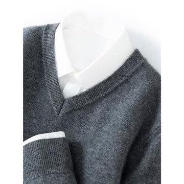 12針V領簡約百搭山羊絨衫男雞心領長袖套頭加厚寬松休閑針織秋冬