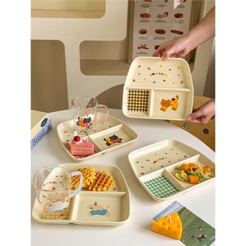 MIXIM可愛三分格盤陶瓷家用一人食餐具盤子分隔盤大人減脂早餐盤