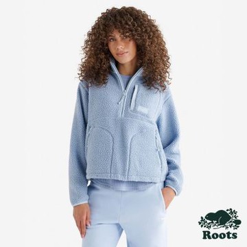 Roots女裝- ALTA SHEARLING HALF ZIP 上衣-灰藍