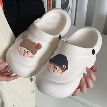 可愛卡通頭像洞洞鞋女夏季鏤空透氣包頭涼拖鞋外穿eva防臭沙灘鞋
