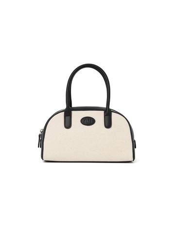 Canvas Leather Round Tote Bag [Black]