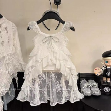 ✨臺灣出貨✨超仙裙衣·女童超仙度假風不規則蕾絲飛袖上衣漢服