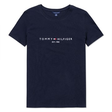 TOMMY 熱銷刺繡文字Logo圖案短袖T恤(女)-深藍色