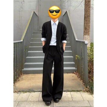 張凌赫同款褶皺西褲男春季人夫感何蘇葉穿搭cleanfit微喇彎刀褲子