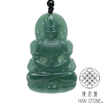 【漢石齋】天然翡翠A貨 觀音玉佩吊墜 冰糯種藍水飄花(41*66*6mm)