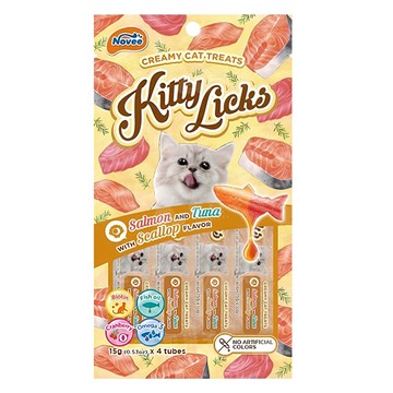 Kitty Licks 甜甜貓肉泥-新黃  鮭魚 + 鮪魚 + 干貝  375g  1袋