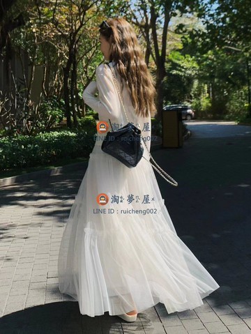 白色網紗a字裙 半身裙仙女 春紗裙半身高腰長款顯瘦垂感【淘夢屋】