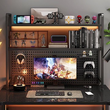 網紅洞洞板電腦置物架子書桌收納裝飾置物架電競風展示架桌上擱板