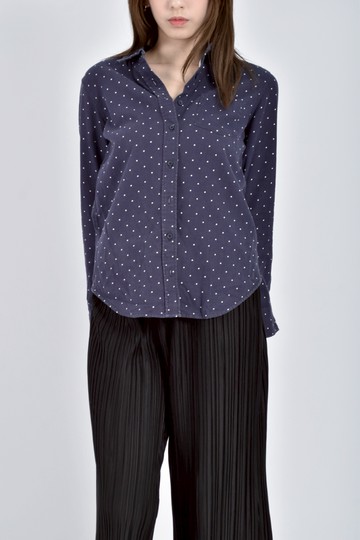 加購優惠(S) lativ棉質純棉點點藍色長袖上衣