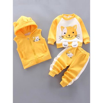 嬰兒衣服純棉網紅卡通衛衣三件套春秋款套裝一歲男女寶寶秋裝外穿