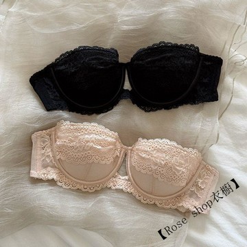 夏季防滑抹胸內衣女小胸聚攏軟鋼圈上託防下垂可拆卸胸墊蕾絲文胸 提拉內衣 收副乳 防下垂 少女內衣 無鋼圈
