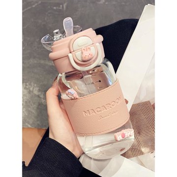 玻璃水杯2024新款女生高顏值簡約雙飲吸管杯帶刻度防燙耐高溫杯子