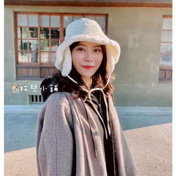 「拉兒小舖」 台灣現貨 韓妞款 格紋防潑水漁夫帽 鋪棉 絨布遮陽帽 護耳漁夫帽 護耳帽