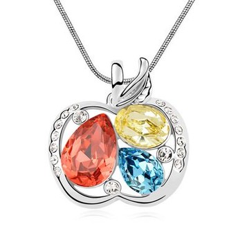 現貨+預購 925純銀項鍊 水晶吊墜-閃耀迷人蘋果造型母親節生日情人節禮物女飾品4色73aj515【獨家進口】【米蘭精品】