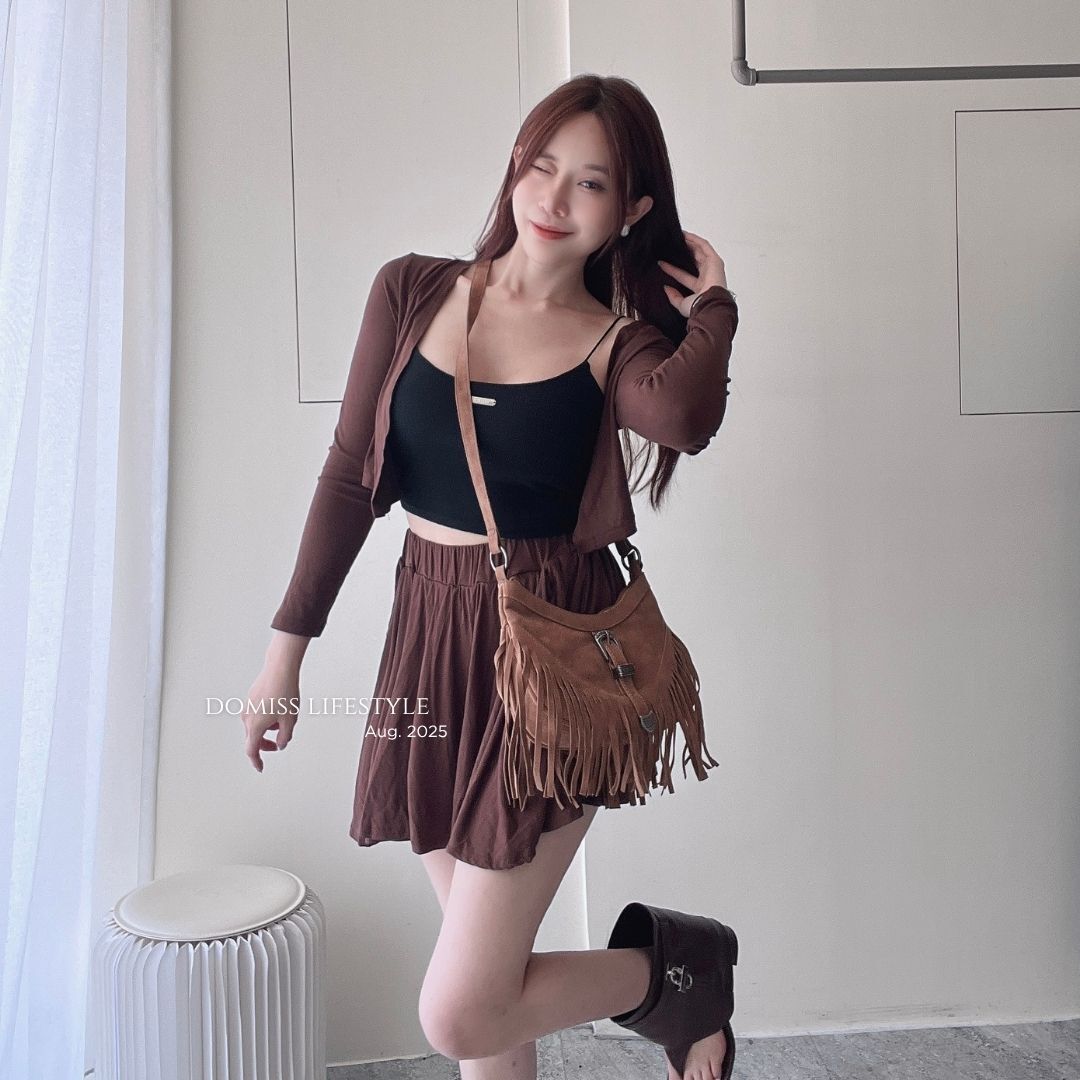 【DOMISS自訂】休閒 顯瘦 莫代棉 開衫 外套+短褲裙 套裝 外套 套裝 兩件套 -4色(現貨)