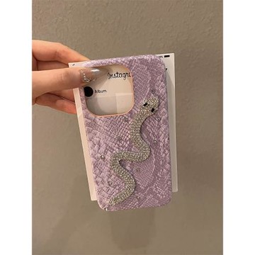 淺紫色蛇紋閃鉆蛇適用蘋果17手機殼新款iphone17套蘋果17promax全包蘋果16防摔15硅膠14pro外殼13奢華12女11