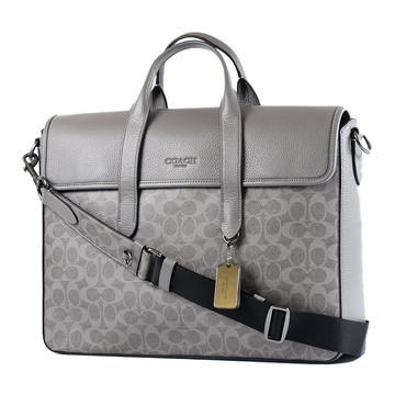 COACH 男款 防刮磁吸翻蓋手提/斜背二用公事包-炭灰