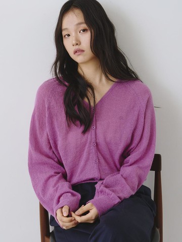 Alpaca V-neck Ribbed Cardigan [Purple]