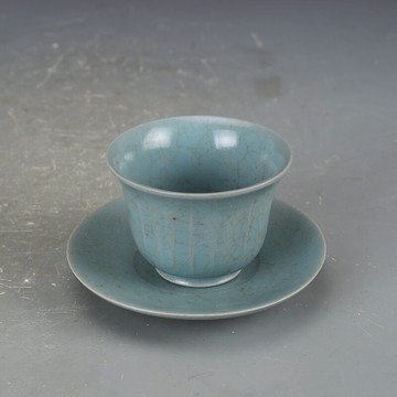 宋汝窯天藍釉茶杯茶盞 仿古瓷器古董古玩老貨五大名窯收藏真品