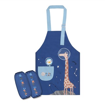 PUKU 企鵝 幼兒防水圍裙畫畫衣 + 袖套 親膚透氣 內外分隔設計 可調式綁帶設計  藍色  身高90~110cm