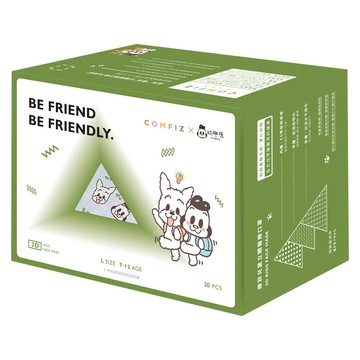 COMFIZ 康菲 兒童3D醫療口罩 狗與鹿聯名 大童 L 7~12歲  20片  狗與鹿認識新朋友篇  1盒