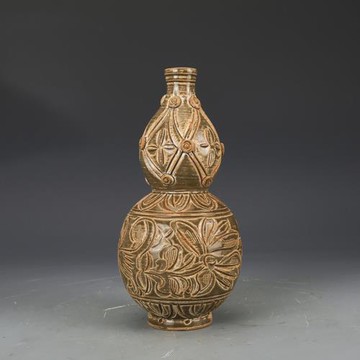 仿古瓷器宋耀州窯青釉刻花葫蘆瓶