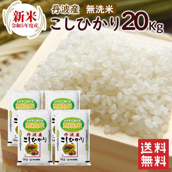 新米 無洗米 丹波産（兵庫県）コシヒカリ20kg（5kg×4袋）  送料無料 令和5年産 お米 丹波産  兵庫県産 （北海道・沖縄別途送料）（配達日・時間指定は不可）