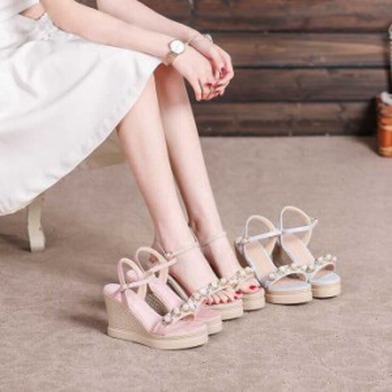 厚底 サンダル ウェッジソール オシャレ 小さいサイズ 9cmヒール 靴 パール付き フェミニン ガーリー ストラップサンダル 普段履き ピン 通販 Lineポイント最大6 0 Get Lineショッピング