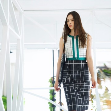 黑白格紋無袖洋裝