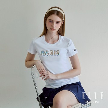 【ELLE ACTIVE】女款 巴黎插畫字母印花短袖T恤-白色 (EA25S1W1602-90)