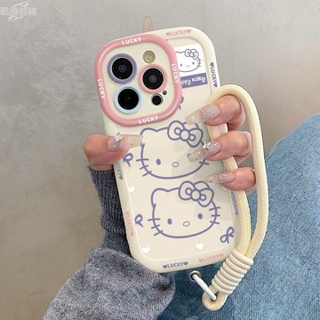 線條貓咪適用蘋果17/16promax泡芙殼iphone15plus新款14創意13卡通防摔12素描11送掛繩手機殼