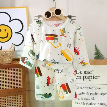 超值必入~兒童套裝夏家居服薄款七分男童女童空調透氣套裝寶寶卡通睡衣 兒童睡衣兩件套 夏季空調服 兒童家居服套裝