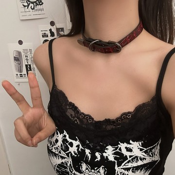 【台灣公司 可打統編】免運 Y2K亞文化鎖骨鏈女choker項圈甜酷辣妹鱷魚紋皮質高級感暗黑項鏈 可開發票 全館五折 工廠現貨直銷 新品特價 z9211