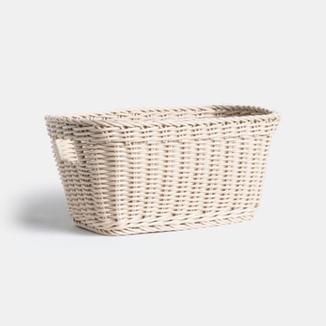 奧可利霧紋手工編織提把置物籃S 斜邊奶茶