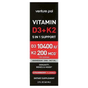Venture Pal, 維生素 D3 + K2，草莓味，2 液量盎司（60 毫升）