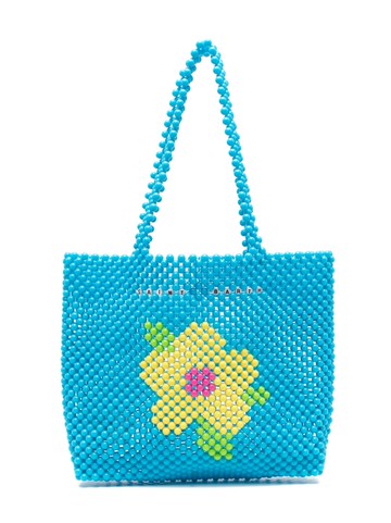 MC2 Saint Barth Kids - flower-embellished beaded beach bag - kids - Acrylic - One Size - Blue