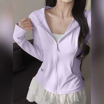 【砂糖夢境】紫色冰絲防曬衣女款夏薄款戶外防紫外線防曬服修身緊身短外套上衣