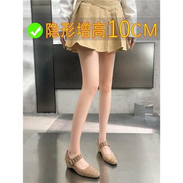 小個子內增高女鞋6-10CM高跟鞋小眾設計感朋克風鉚釘瑪麗珍單鞋女