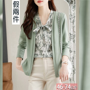 假兩件印花綁帶上衣 M-2XL【476485X】【現+預】☆流行前線☆