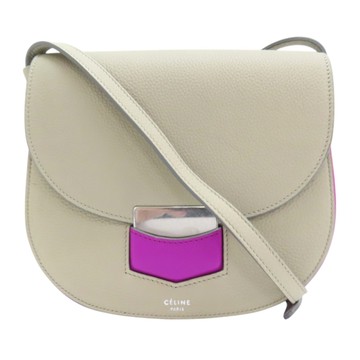 【二手名牌BRAND OFF】CELINE 思琳【再降價】灰色 紫色 皮革 肩背包