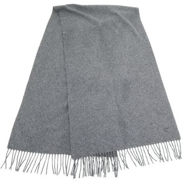 Max Mara-WEEKEND SCOGLIO 100%羊毛 字母W刺繡補丁深灰色流蘇披肩 圍巾(182x50CM)