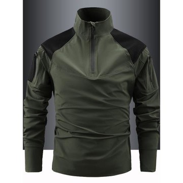 半拉鏈上衣男長袖薄款春秋季立領戰術機能戶外跑步衛衣運動速干衣