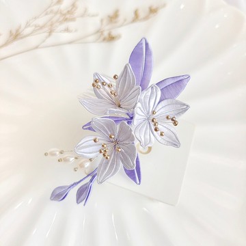 百合花髮夾 纏花 春仔花 和服發飾 天然真絲 蠶絲 髮夾