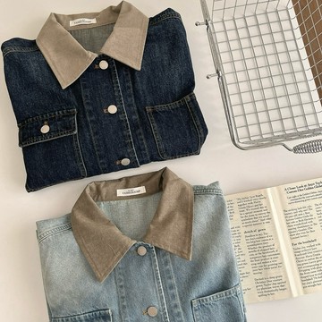 「FOR GIRLS」最後現貨 鹽味焦糖 翻領工裝牛仔外套（2colors）