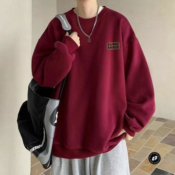 本命年紅色過年衛衣男女款秋冬季百搭休閒寬鬆加絨情侶圓領打底衫男生春秋薄款衛衣 男生寬鬆運動連帽衛衣 男生薄款上衣