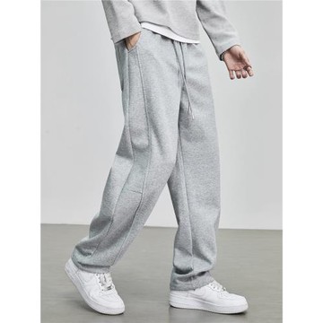 香港潮牌衛褲男秋冬新款加絨加厚保暖褲子男士灰色寬松直筒休閑褲