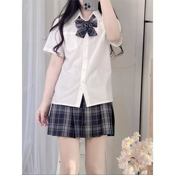 珠珠基礎款白襯衫夏季短袖上衣女寬松通勤百搭襯衣jk制服外穿打底