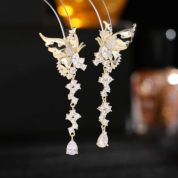 【巴黎精品】現貨+預購 鋯石耳環925純銀耳針-長款流蘇蝴蝶生日母親節禮物女飾品2色p1bk89