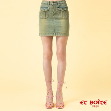 ETBOITE 箱子 BLUE WAY – 前貼袋古著刷色丹寧牛仔短裙