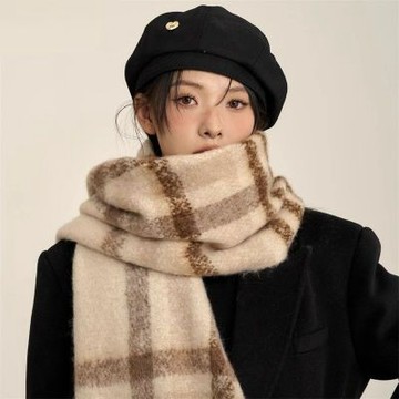 【台灣有貨】實拍 格紋圍巾女冬季2024新款高級感秋冬韓式加厚保暖氛圍感圍脖披肩潮